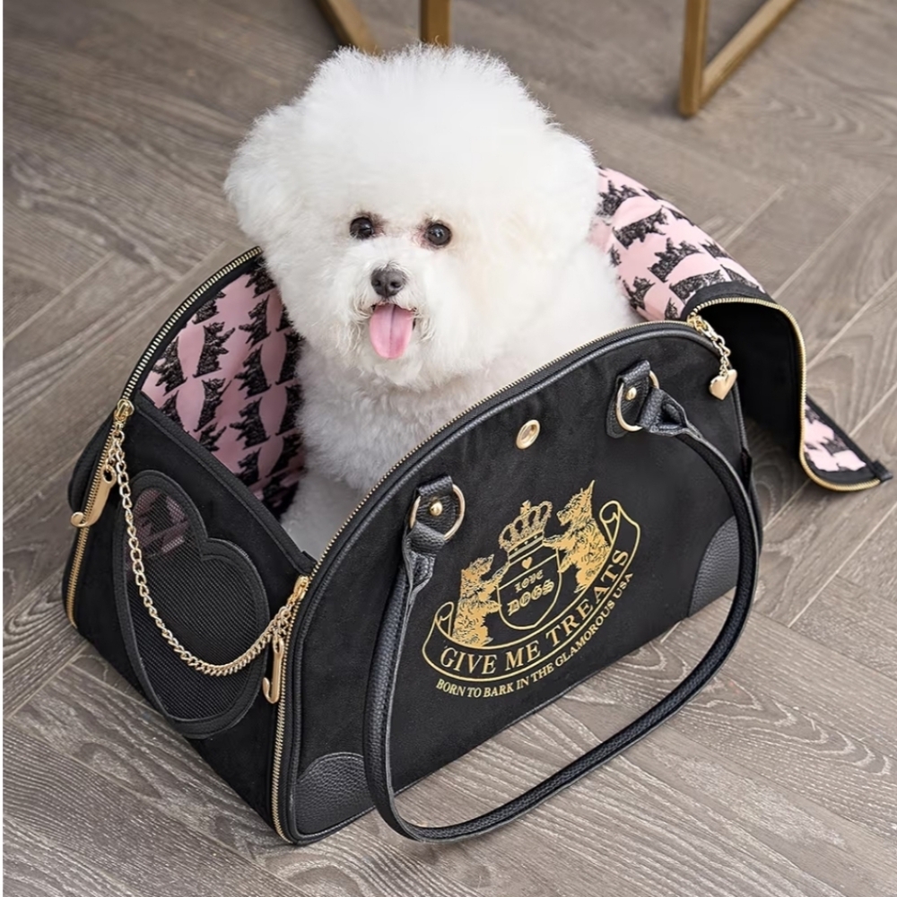 NWT Juicy Couture Pet Carrier Black & Pink Travel Bag for Small Dog & Cat.